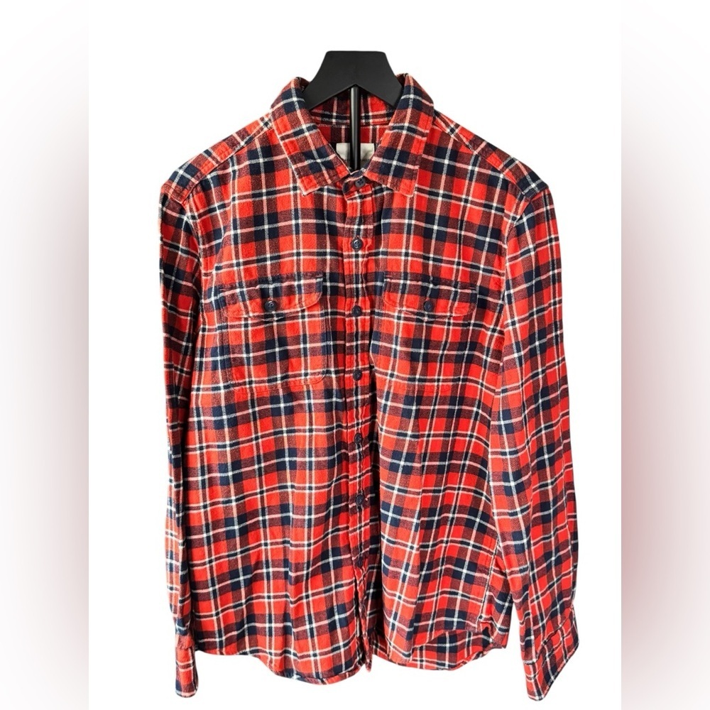 American Eagle Men’s Red Navy Plaid Flannel Shirt Jacket Shacket L F23